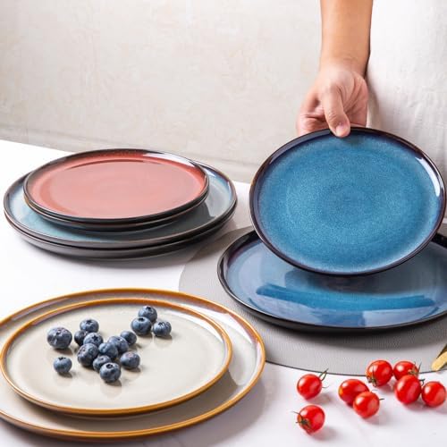 LERATIO Ceramic Dinner Plates Set of 6,10.5 Inch Reactive Glaze Plate Sets