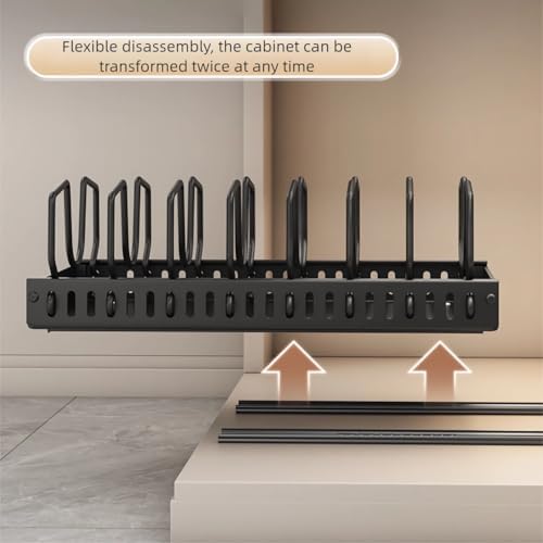 pots and pans organizer under cabinet,pot lid organizers inside cabinet holders for kitchen,Horizontal and vertical pulling modes,cast iron storage (White vertical pull-out)