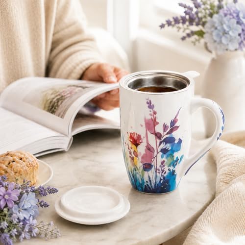 AmorArc Tea Cup With Infuser and Lid, 18oz Loose Leaf Tea Mug With Steeper