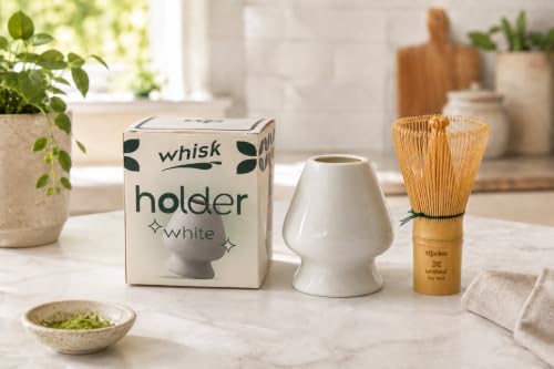 Aprika Life Matcha Whisk White Holder, Ceramic Chasen Stand for Bamboo Whisk, Japanese Tea Ceremony Accessory