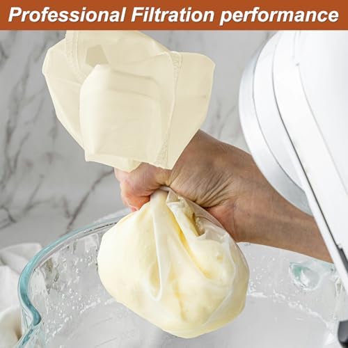 4 Pcs 12"x12" Nut Milk Bag with SGS Tested 100% Nature Unbleached Cotton, Premium Cheesecloth Bags for Straining, Reusable Nut Bag Strainer for Making Almond & Nut Milks, Cold Brew, Yogurt, Juicing