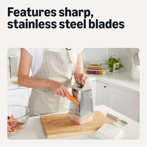 Amazon Basics Cheese Grater, 4-Sided Stainless Steel Box Grater with Measuring Container, Dishwasher-Safe