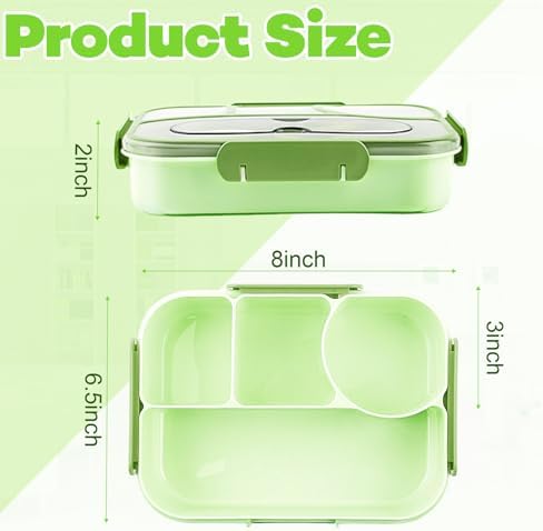 Bento Box for Adults, 4 Compartments Lunch Box, Lunch Containers, Green