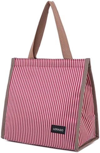 Insulated Lunch Bag for Work, 10.2"x5.9"x10.2" Oxford Waterproof Lunch Tote, Thermal Lunch Box for Office, Picnic & Outdoor, Red and White Striped Canvas Tote Bag