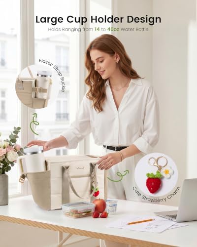 LOVEVOOK Insulated Lunch Bag Women For Work with Cute Strawberry Charm