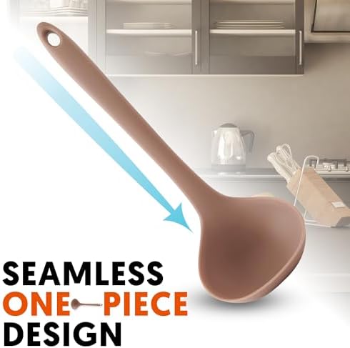 Platinum Silicone Cooking Ladle for Baking, Scraping & Mixing, 100% Food Grade Colorful Silicone Kitchen & Serving Utensils, Heat Resistant, Non-Stick Cookware - 8.6 inch Taupe Brown