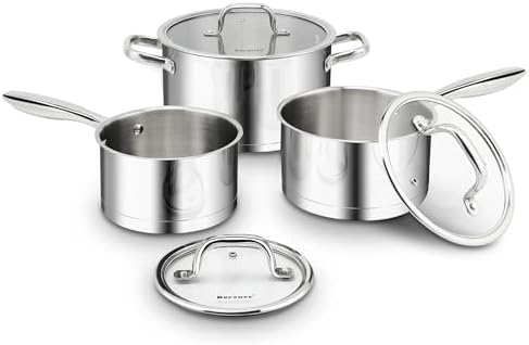 Rorence 3-Piece Stainless Steel Pots and Pans Set,1.5Qt/2.5Qt Saucepans,6Qt