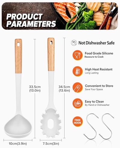 Badiano Kitchen Pasta Fork and Ladle Set, Perfect for Serving, White
