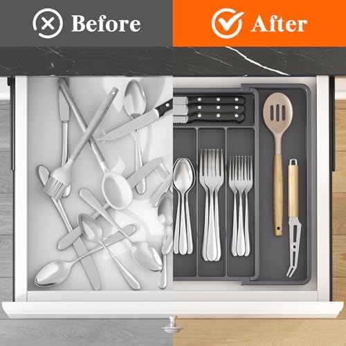 Lifewit Expandable Silverware Drawer Organizer, Kitchen Utensil Tray
