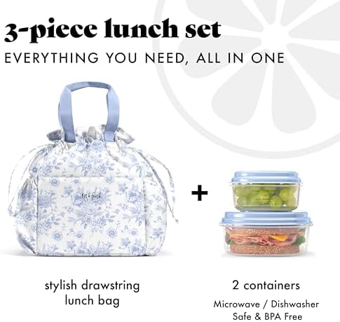 Fit & Fresh Cromwell Cinch Insulated Lunch Bag for Women w/Containers