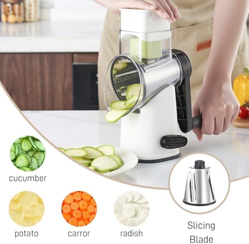 Weltonhm 4 in 1 Large Cheese Grater Hand Crank Rotary (White 4 Graters)