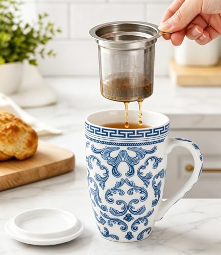 AmorArc Tea Cup With Infuser and Lid, 18oz Loose Leaf Tea Mug With Steeper