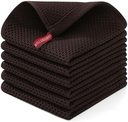 Homaxy 100% Cotton Waffle Weave Kitchen Dish Cloths 6-Pack, Dark Brown