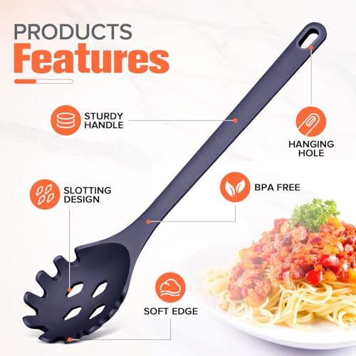 Silicone Spaghetti Spoon & Soup Ladle Cooking Utensils Set of 2 (BLUE)