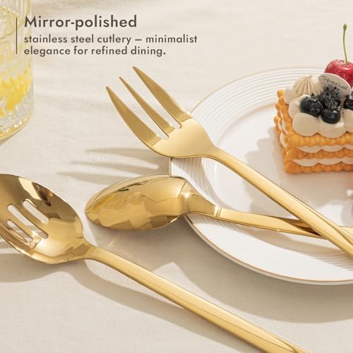 KINGSTONE 18/10 Large Hostess Gold Serving Utensils,Stainless Steel Serving