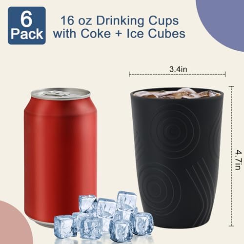 Wheat Straw Cups 6 Pcs, 16 OZ Plastic Drinking Cups (Black)