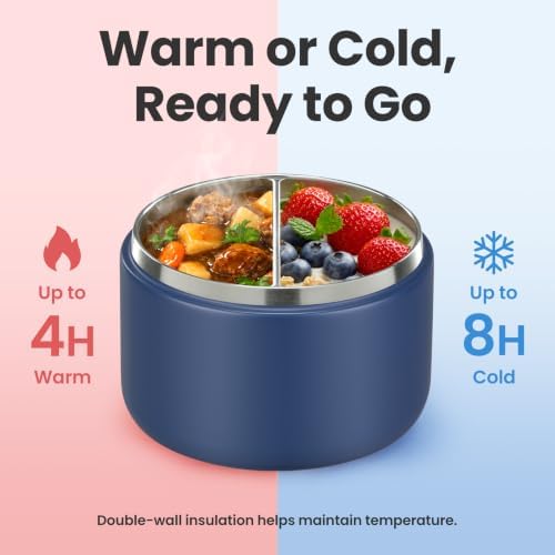 Pawtong 12oz Insulated Vacuum Food Jar with Buckle Lid Wide Mouth Soup Thermo for Hot Food Kids Leakproof Stainless Steel Lunch Container- Blue 1 Pack