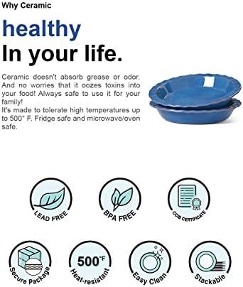 LE TAUCI Ceramic Pie Dish for Baking, 9 Inches Pie Pan for Apple Pie, Pecan Pie, 36 Ounce Pie Plate, Set of 2, Ceylon Blue