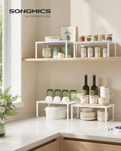 SONGMICS Set of 2 Metal Spice Racks, Stackable Expandable Shelf Risers
