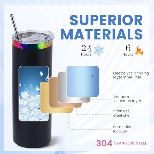 Joyclub 20 oz Tumblers Bulk 10 Pack Rainbow Stainless Steel Skinny Straight