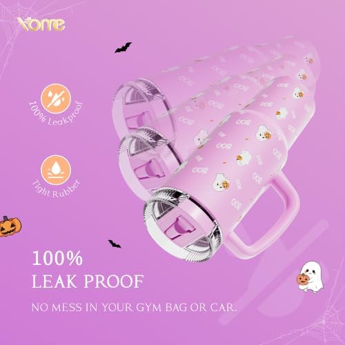 YOME DetaClean 40oz Halloween Tumbler with Handle and Flip Straw for Women | 100% Disassemblable Lid | Stainless Steel Insulated Water Bottle | 100% Leak Proof | Keeps Drinks Cold