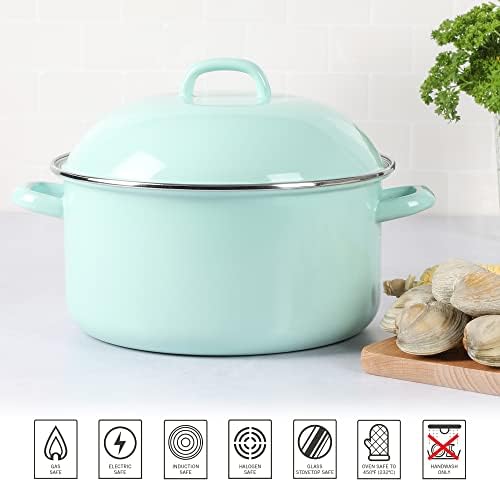 Martha Stewart Thayer 6.4-Quart Enamel On Steel Scratch Resistant Dutch Oven w/Lid - Martha Blue, Induction Safe