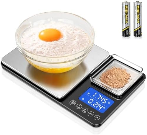 KUAIVO 0.001oz/33lbs Dual Platform Food Kitchen Scales Digital Weight Grams and Ounces, Two Precisions Kitchen Scale for Sourdough Bread, Baking and Cooking with 7 Units Tare, Accumulation Functions