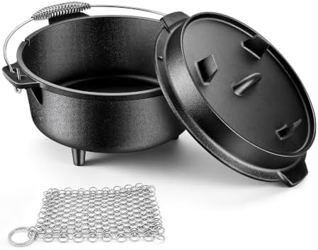Joyfair Pre-seasoned Cast Iron Camp Dutch Oven, 7.6QT Pot & 2QT Skillet Lid