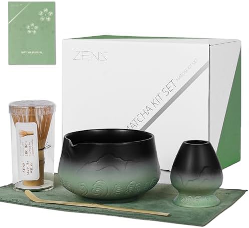ZENS Premium Matcha Whisk Set, 5pcs Matcha Kit with Matcha Tools, Green