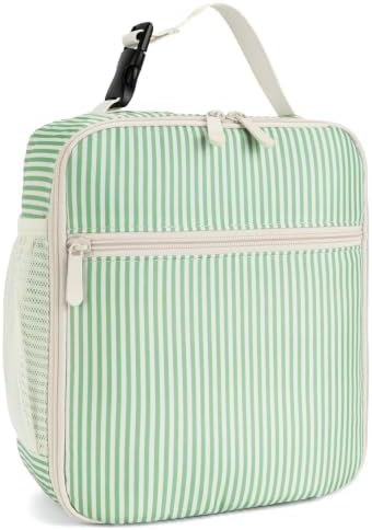 Lunch Box for Women Men Adult Insulated Lunch Bag Women Men Small Reusable Lunchbox for Work Picnic Travel (Green Stripes)