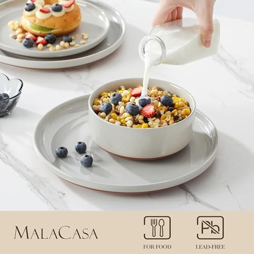 MALACASA Plates and Bowls Sets, 24 Pieces Modern Ceramic Dinnerware Set for 8 Kitchen Dinner Set Stoneware Dishware Dishes Set Microwave and Dishwasher Safe, Grey, Series TARA