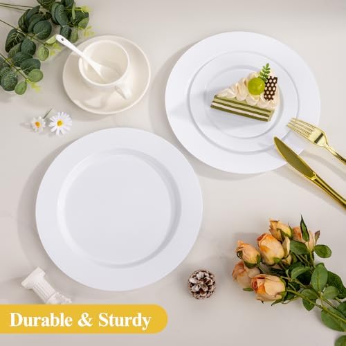 Goodluck 200PCS White Plastic Plates, Heavy Duty Disposable Plates