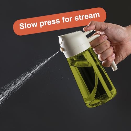 CXINYI - 16oz/470ml Olive Oil Dispenser for Kitchen with Stickers - 2 in 1 Olive Oil Sprayer for Cooking, Air Fryer, and Salad, White (Light-Proof Kitchen Gadget)
