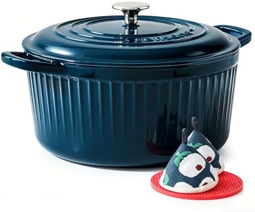 SENSARTE 6.5QT Enameled Cast Iron Dutch Oven Pot with Lid&Cotton Potholders