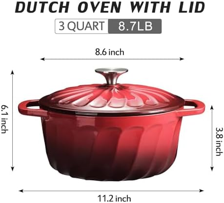 Enameled Cast Iron Dutch Oven Pot with Lid, 3 QT Small Dutch Oven
