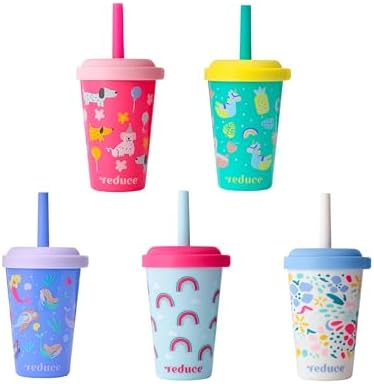 REDUCE GoGo's Kids 5-Pack 12oz Tumbler Cups with Lids & Spill-Proof Straws