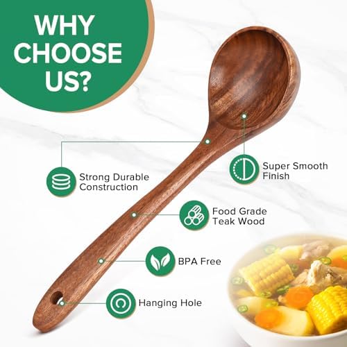 Wooden Soup Ladle Spoon & Spaghetti Pasta Spoons Utensil Set of 2