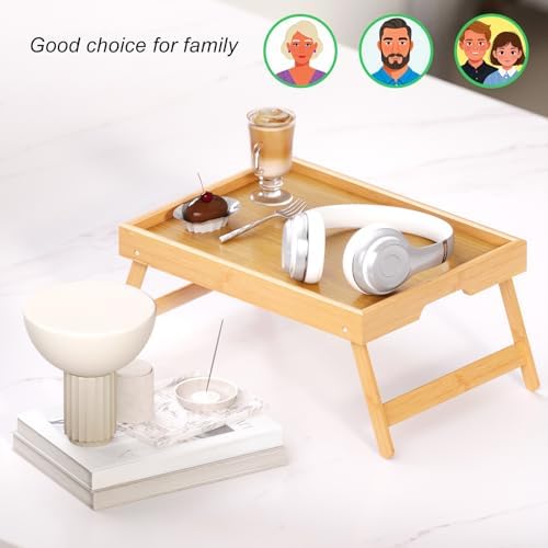 Fibogollo 4 Pack Bamboo Bed Tray Table with Folding Legs,Breakfast Trays,Serving Tray for Food and Snack,Laptop Trays for Working(Natural)