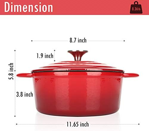3 QT Enameled Cast Iron Dutch Oven with Self-Basting Lid, Everyday Size Heavy Duty Soup Pot for Small Batch Cooking, Stews, Soups, Braised Meats & Bread Baking, Moisture-Locking Design, Oven Safe 500°F