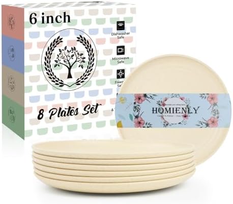 Homienly Small Plates | 5.7 Inch Lightweight & Unbreakable Wheat Straw Plates | Mini Dessert Plate Set, Microwave & Dishwasher Safe Set of 8 -Beige