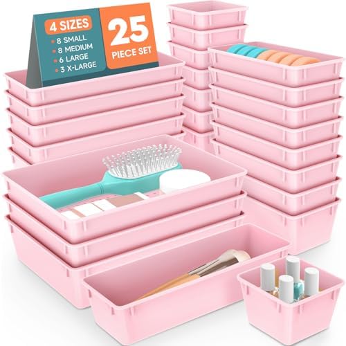 25 PCS Plastic Drawer Organizer Set, Makeup Organizers and Storage Bins
