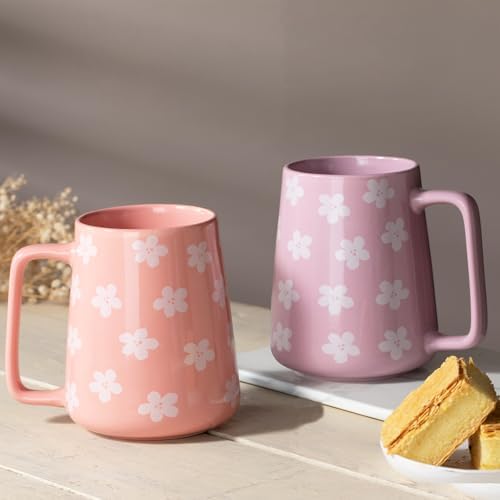 24 oz Large Ceramic Coffee mugs, Extra Large Cup, Big Handle (24 oz pink)