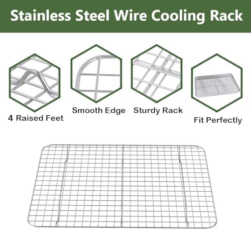 Quarter Baking Sheet Pan Cooling Rack Set, Stainless Steel 2 Pans + 2 Racks