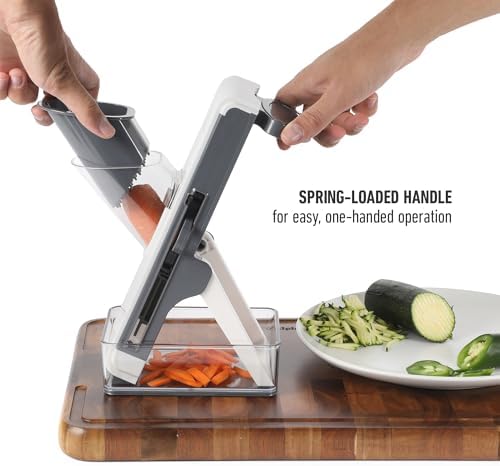 Calphalon Aero Mandoline Slicer, Stainless Steel Vegetable Slicer with Container, Adjustable Mandoline with Interchangeable Blades & Wide Chute for Precision Slicing & Food Prep