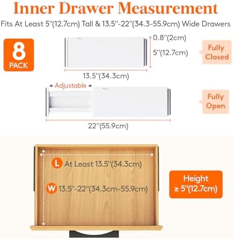 Lifewit 5" Tall Upgrade Drawer Dividers, Adjustable Deep Drawer Organizer
