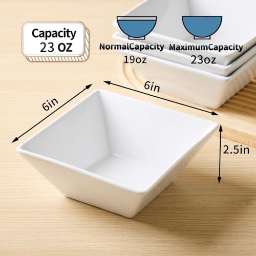 Porcelain Serving Bowls Set of 4, 6" Square Cereal Bowl