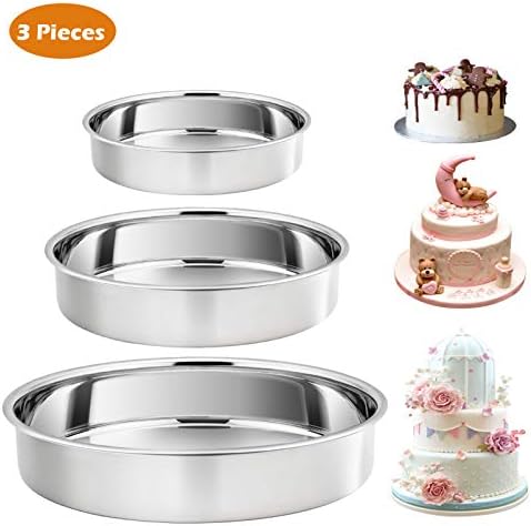 P&P CHEF Cake Pan Set of 3, 8" + 9.5" + 11" Round Baking Layer Cake Pan Tin