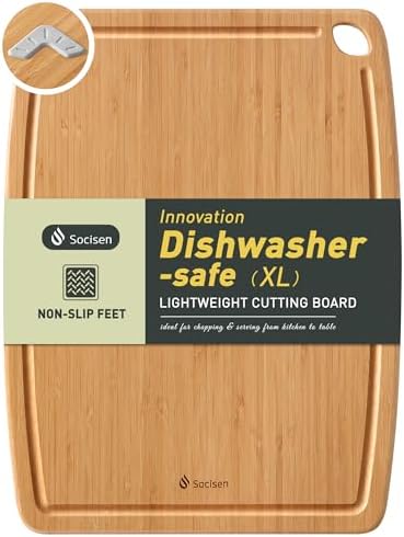 Lightweight Durable Bamboo Cutting Board with Non-Slip Feet, Extra Large Big Wood Cutting Boards for Kitchen with Juice Groove, Wooden Charcuterie & Chopping for Fruit, Vegetables & Cheese
