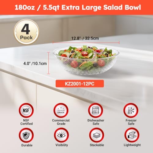 Commercial Polycarbonate Serving Bowl, 180oz / 5.5Qt, Dishwasher Safe