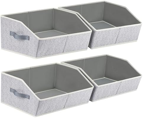 Homsorout Trapezoid Closet Shelf Organizer - Large Baskets for Organizing, Storage Baskets for Shelves, Cubbies Storage Bins for Clothes, Books, Blankets, 4 Pack, Light Gray